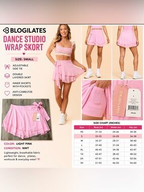 BLOGILATES Dance Studio Wrap Skort Light Pink Size Small NWT